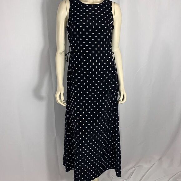 Vintage Scarlett Sleeveless Polka Dot Side Corset Tie Maxi Dress Size 9-10 - Picture 1 of 16